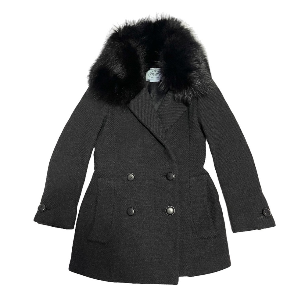 Prada Black Northern Racoon Dyed Fur Pea Coat IT 38/ US 2